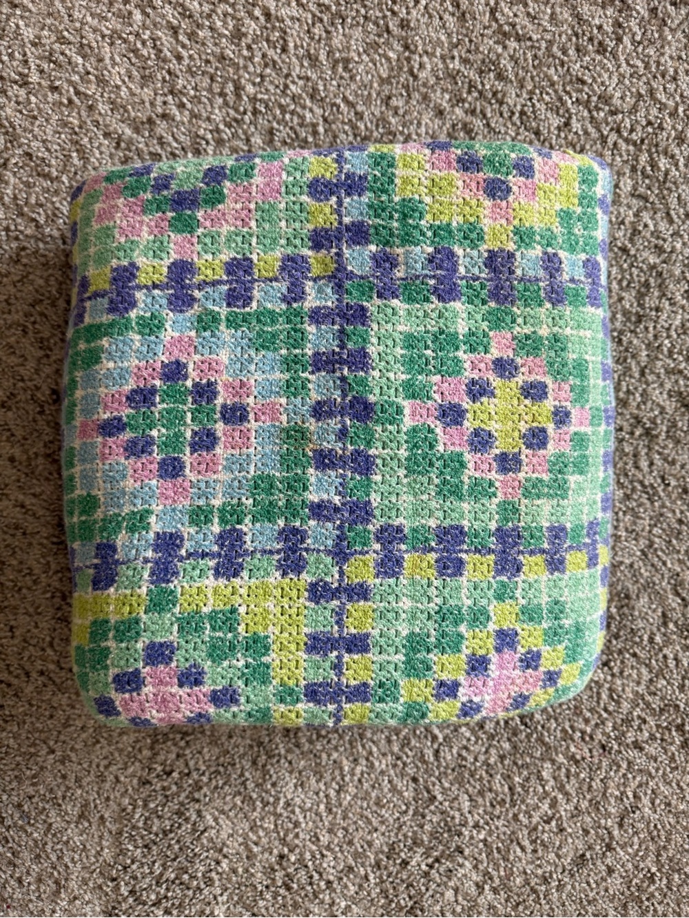Vintage Waffle Blanket Pastel Mosaic Green, Blue, Pink, Purple 72”x87”